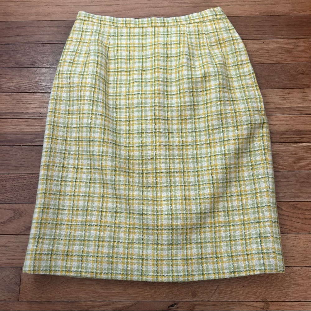 Vintage 60s Chic Yellow Plaid Pencil Skirt